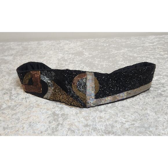 Vintage Christian Dior Ceintures Black,BrownSiver Beaded Waist Band Belt-SizeM/L - Picture 1 of 9
